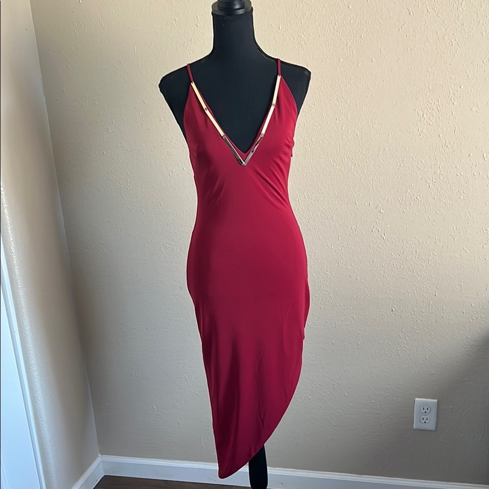 Bebe Red Asymmetrical Wrap Cocktail Dress